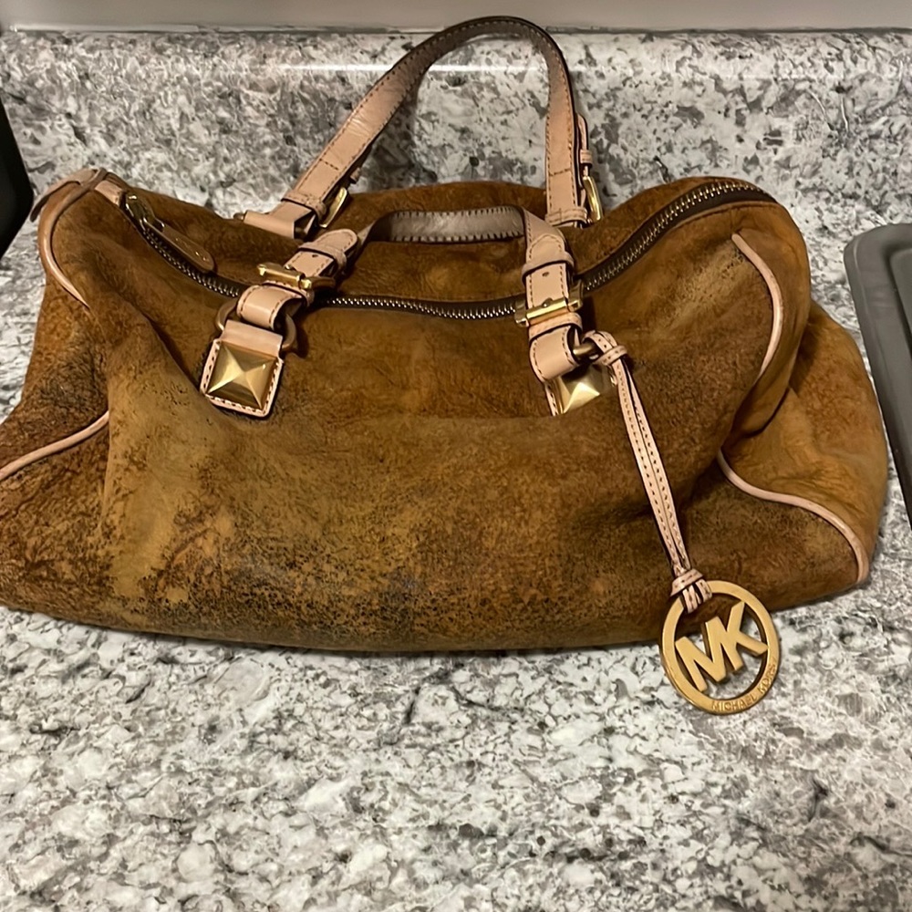 Micheal Micheal Kors Suede Unique over Distressed burnt Handbag